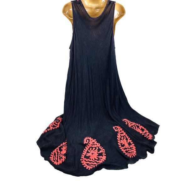 Laddi Vtg Dress Long Maxi Paisley Black One Size Indian Beach - Picture 5 of 11